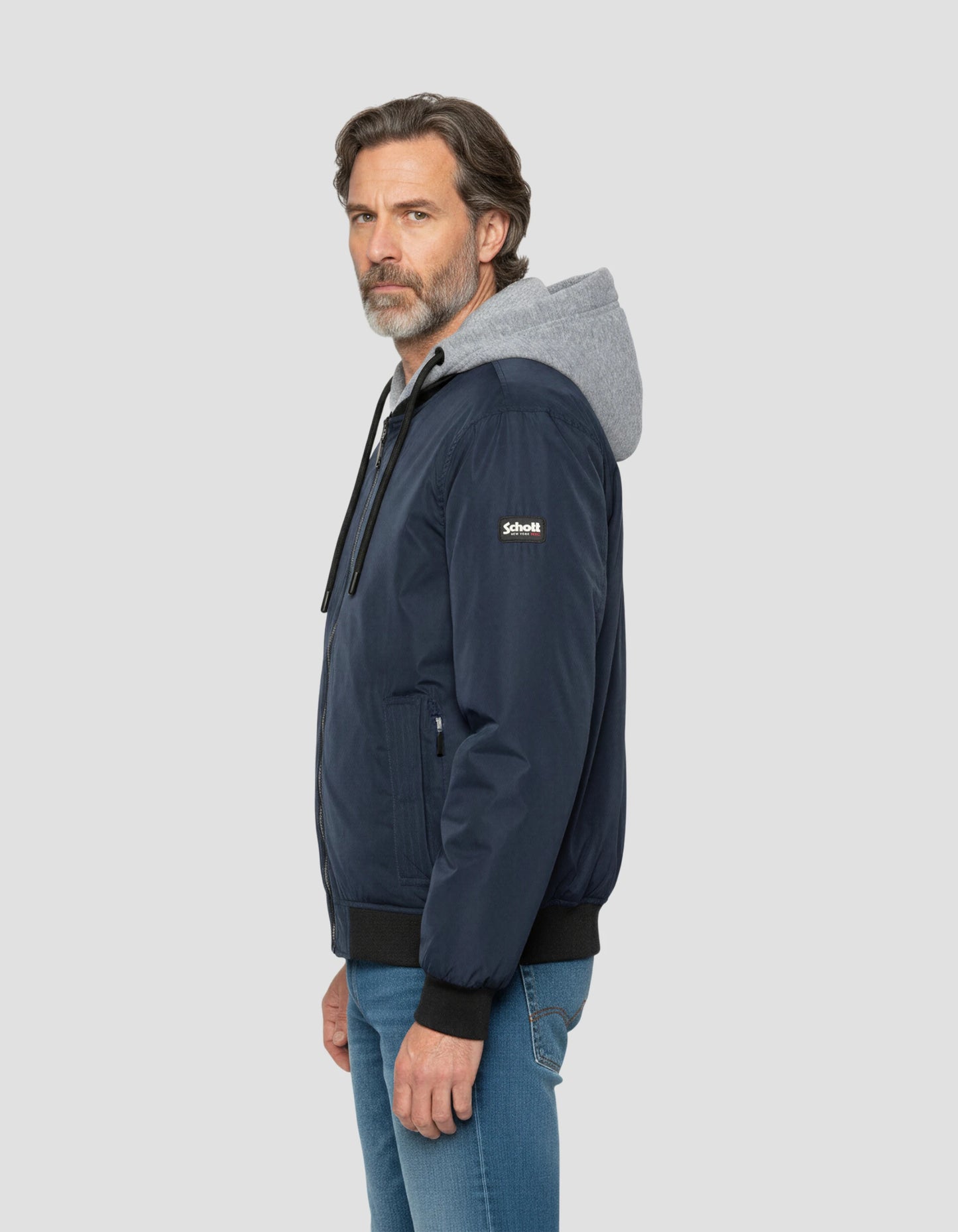 Chaqueta azul marino con capucha con Plastron extraíble