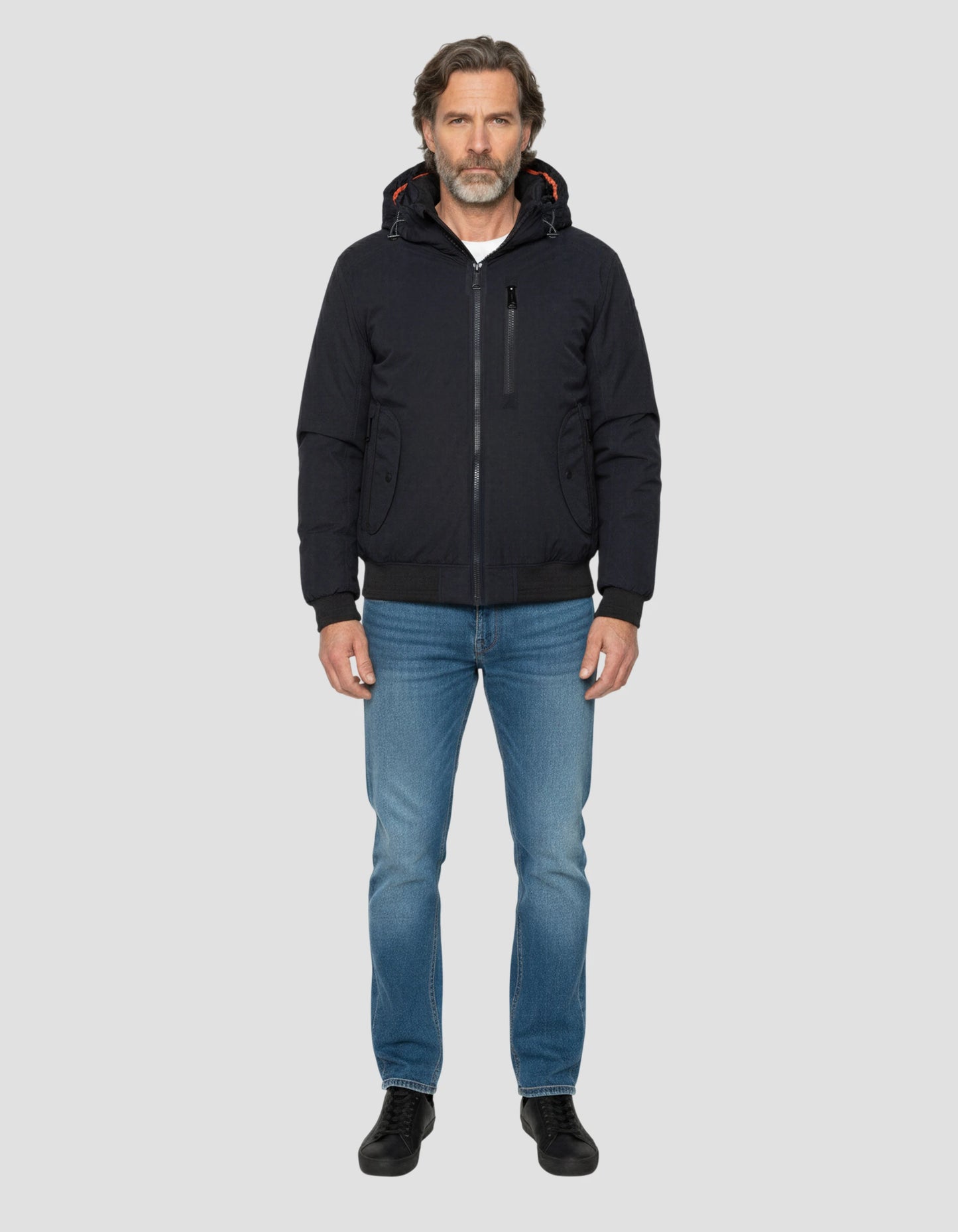 Chaqueta azul marino con capucha con Plastron extraíble