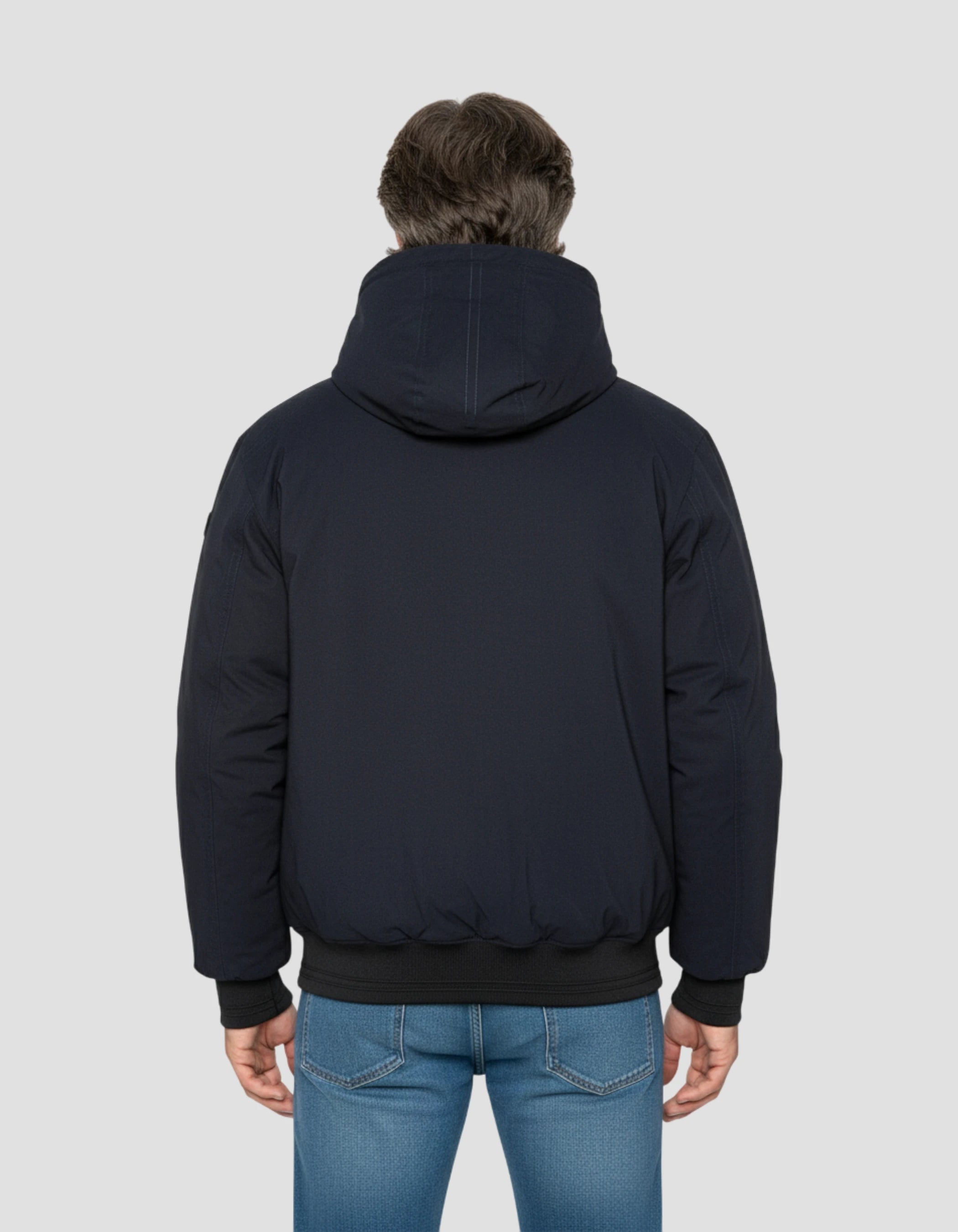 Chaqueta azul marino con capucha con Plastron extraíble-4