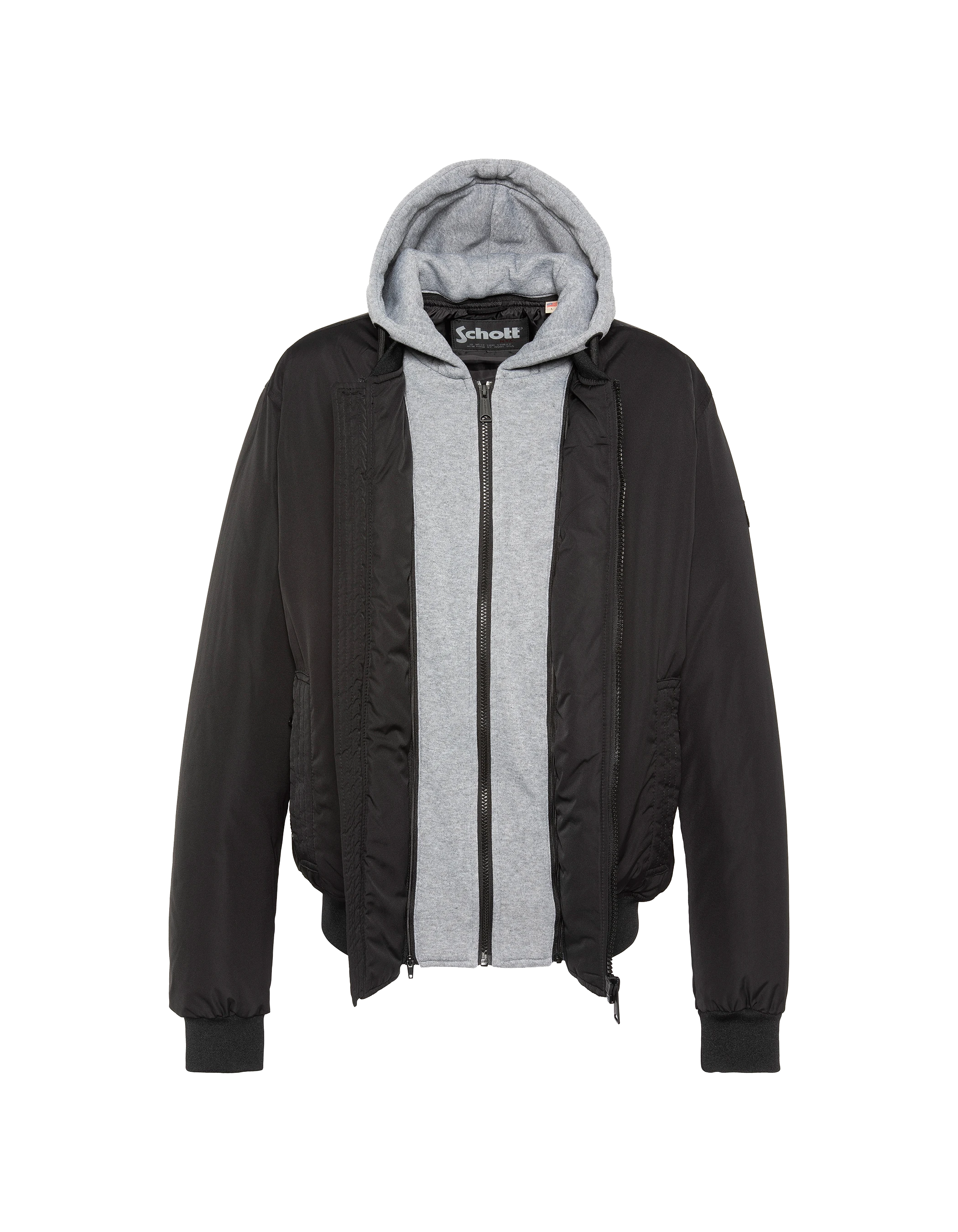 Chaqueta negra con capucha con Plastron extraíble-5