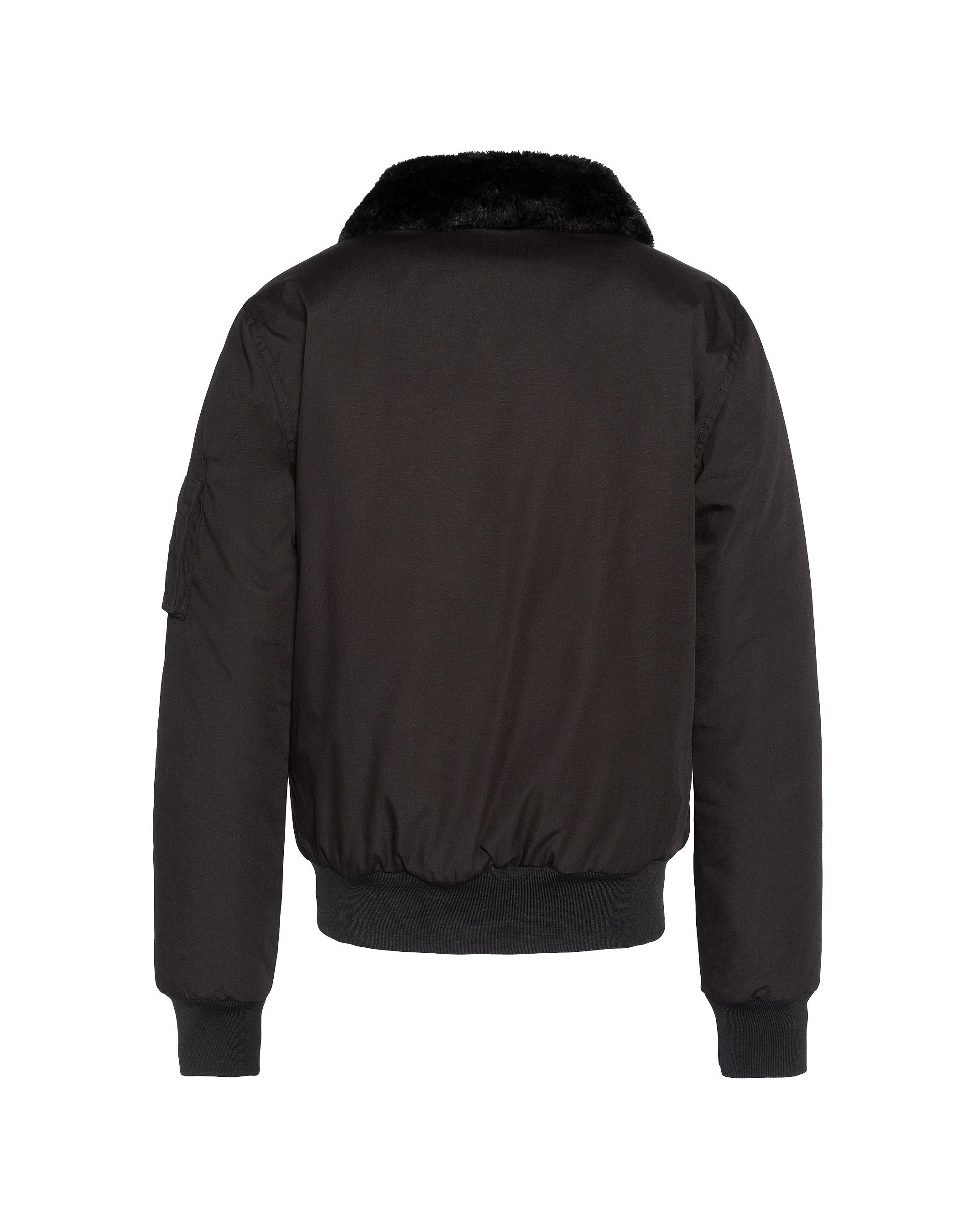 Chaqueta negra con cuello de piel sintética extraíble-7