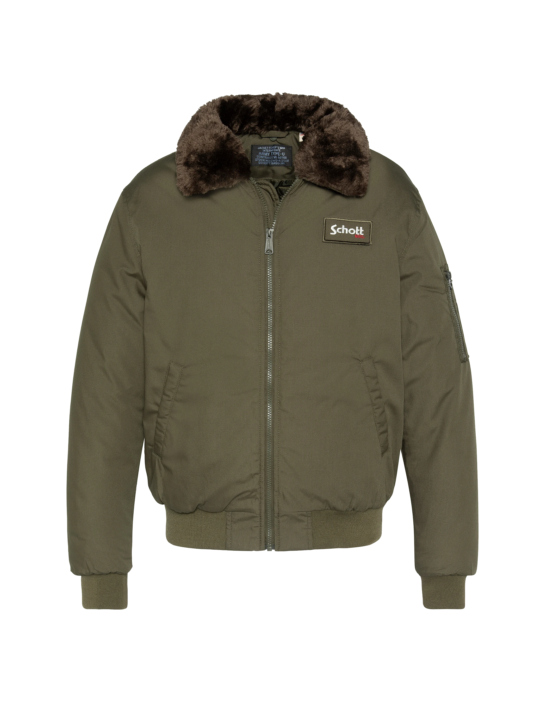 Chaqueta de color caqui con cuello de piel sintética extraíble-2