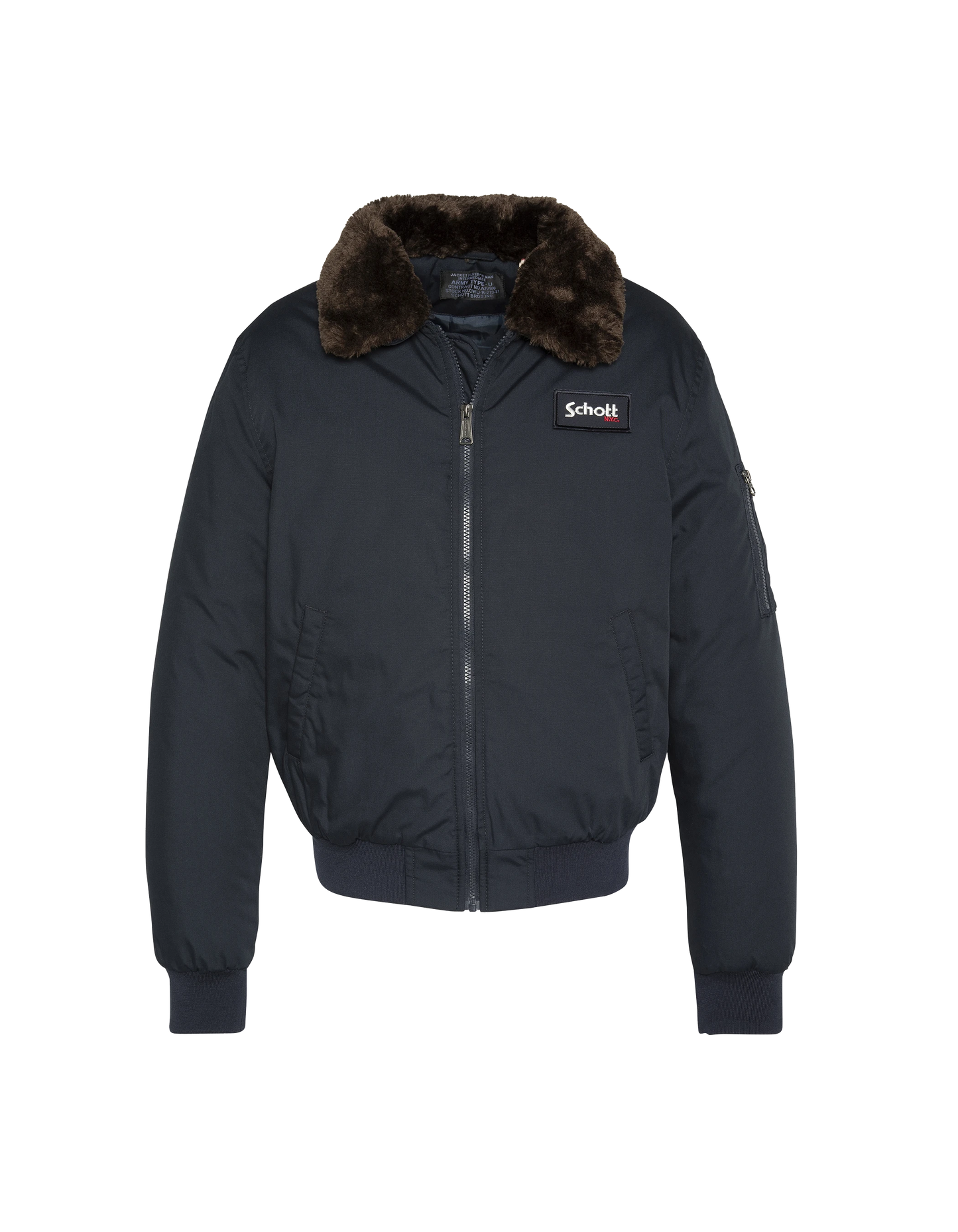 Chaqueta azul marino con cuello de piel sintética extraíble