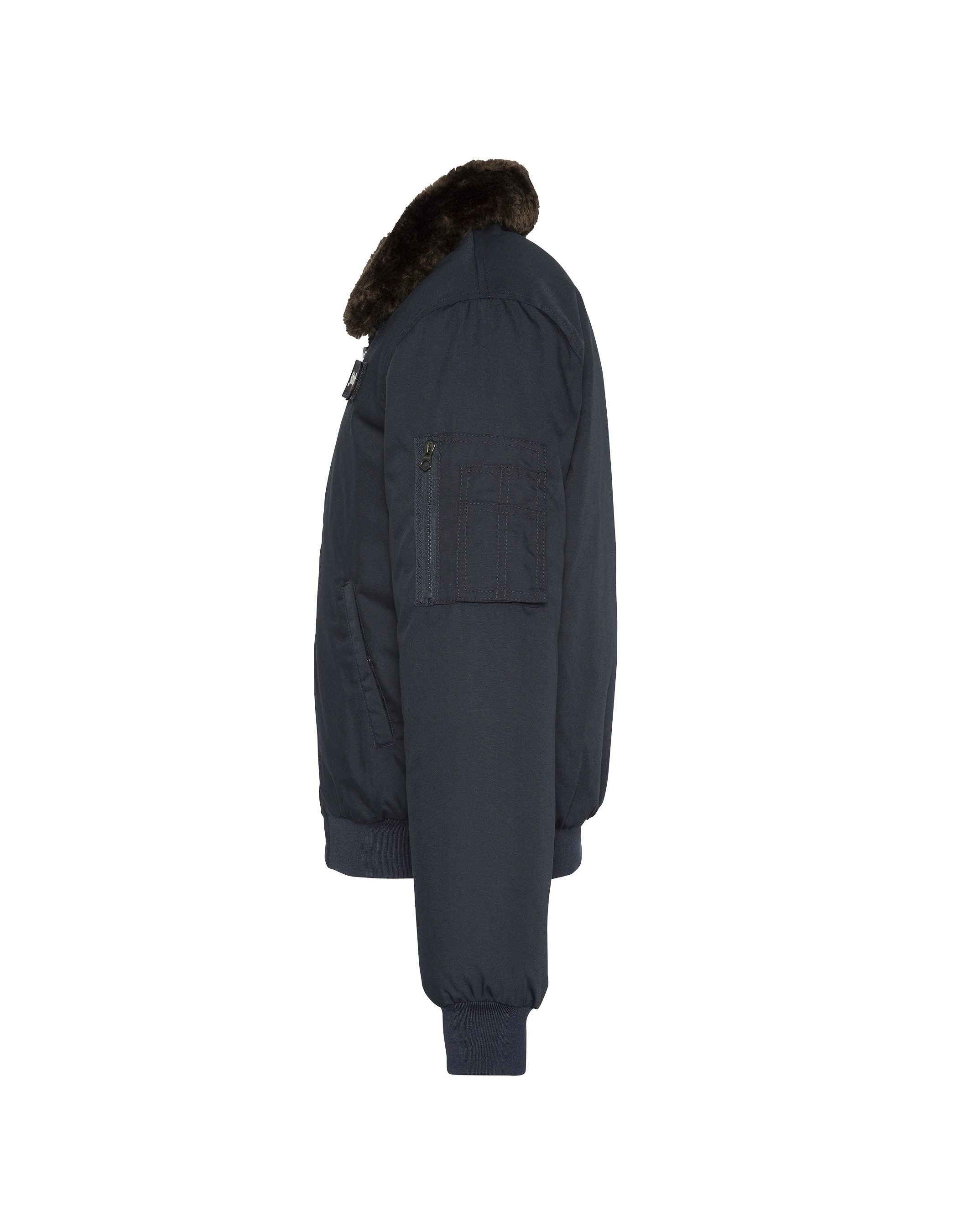 Chaqueta azul marino con cuello de piel sintética extraíble-6