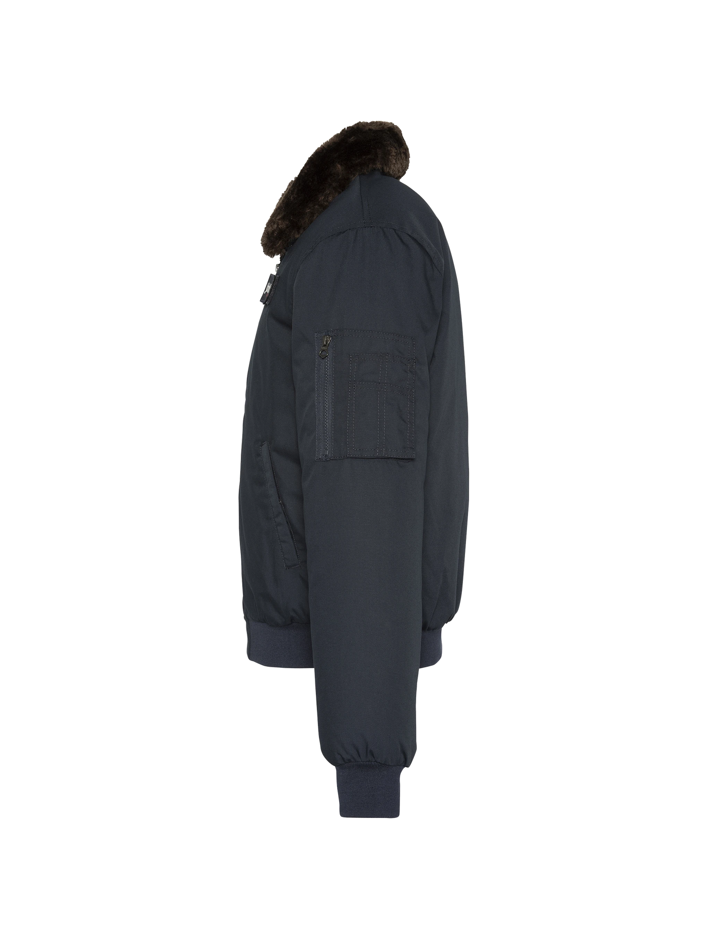 Chaqueta azul marino con cuello de piel sintética extraíble