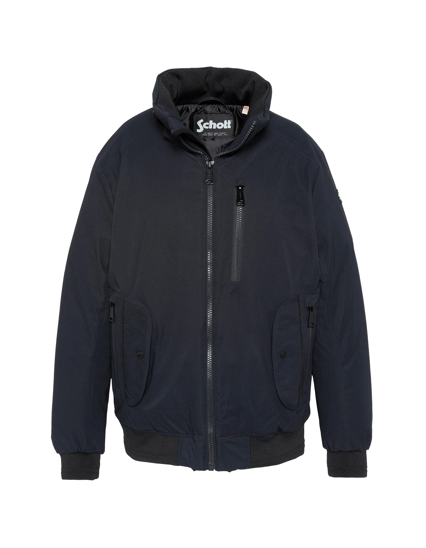 Chaqueta azul marino con capucha con Plastron extraíble