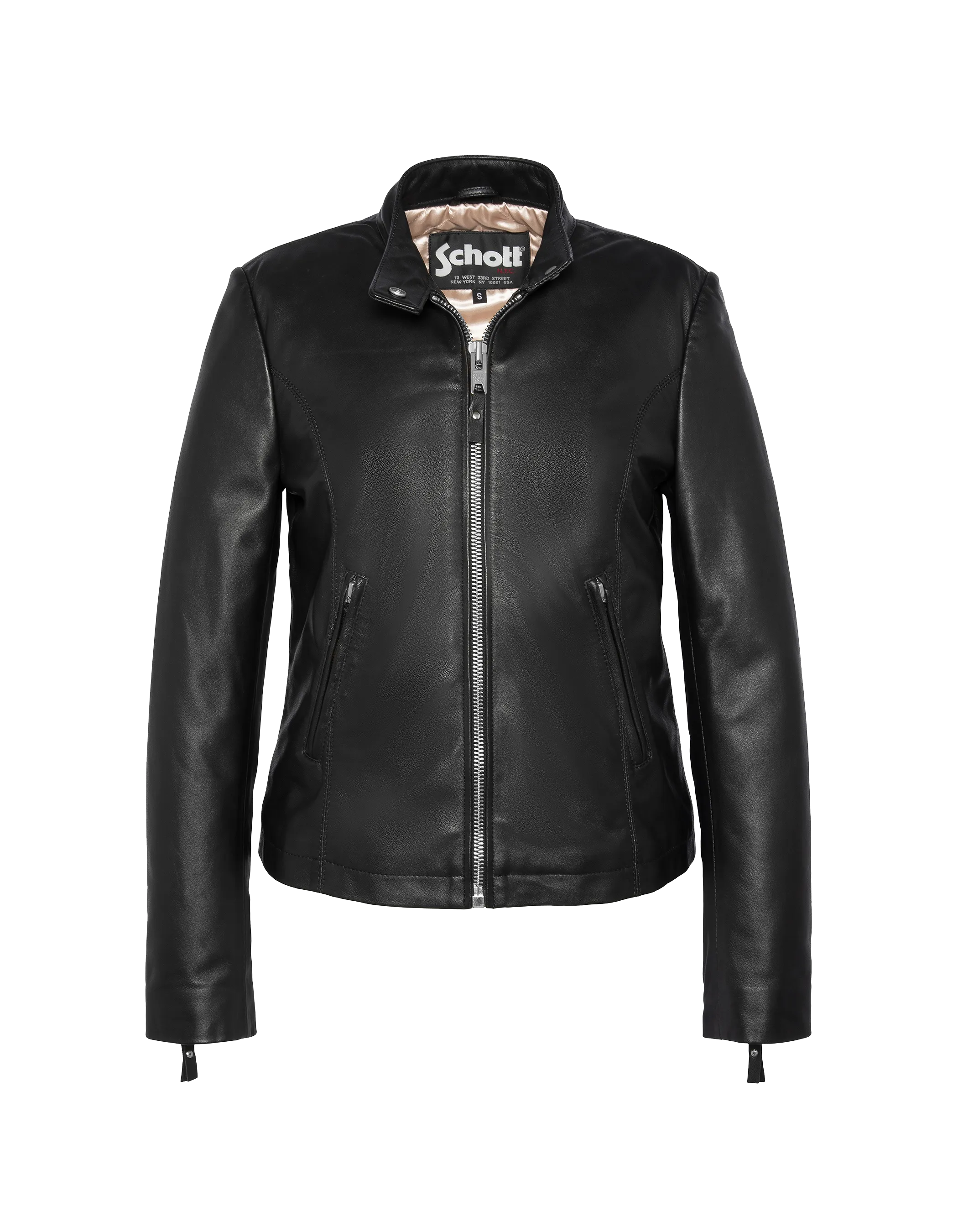 Chaqueta de motociclista negro, cuero de cordero-1