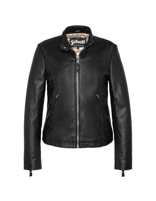 Chaqueta de motociclista negro, cuero de cordero