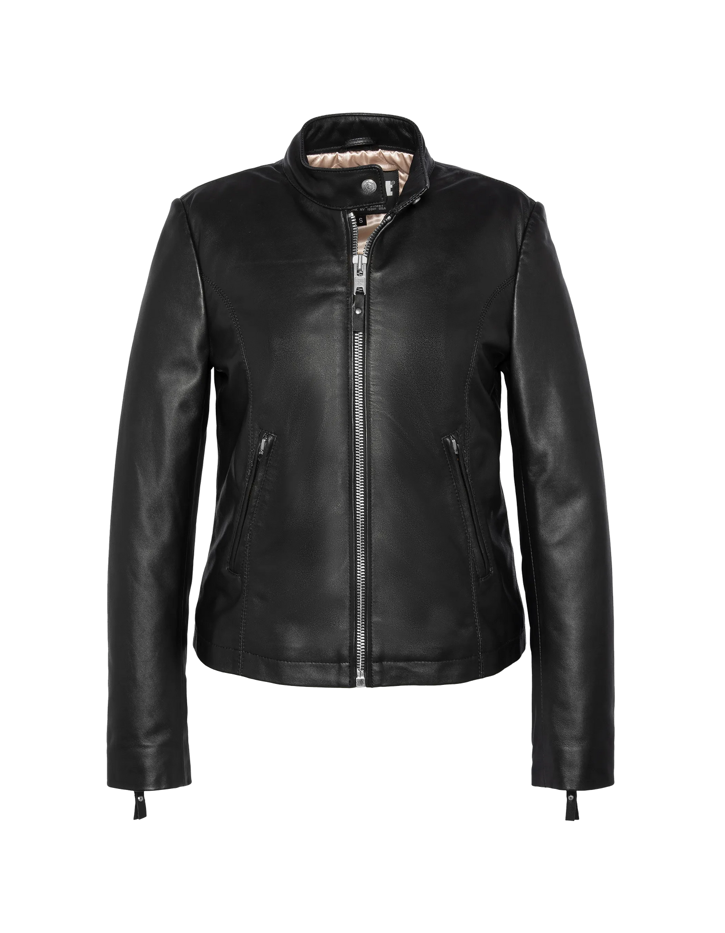 Chaqueta de motociclista negro, cuero de cordero