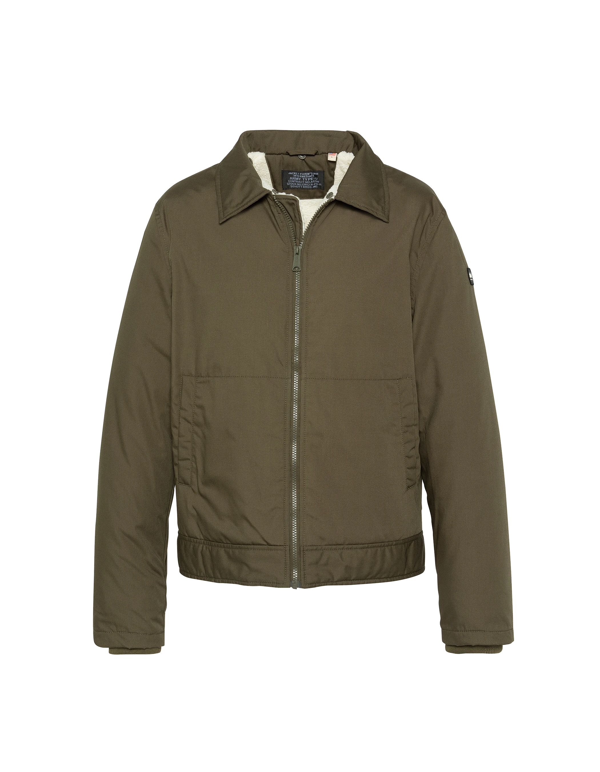 Chaqueta de color caqui con collar de sherpa extraíble-3